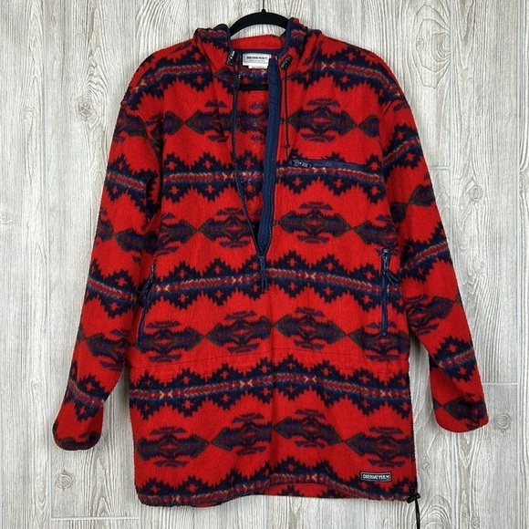 90’s Obermeyer Laramie Anorak Southwestern Aztec Hooded 1/2 Zip Fleece Size XL - Picture 12 of 15
